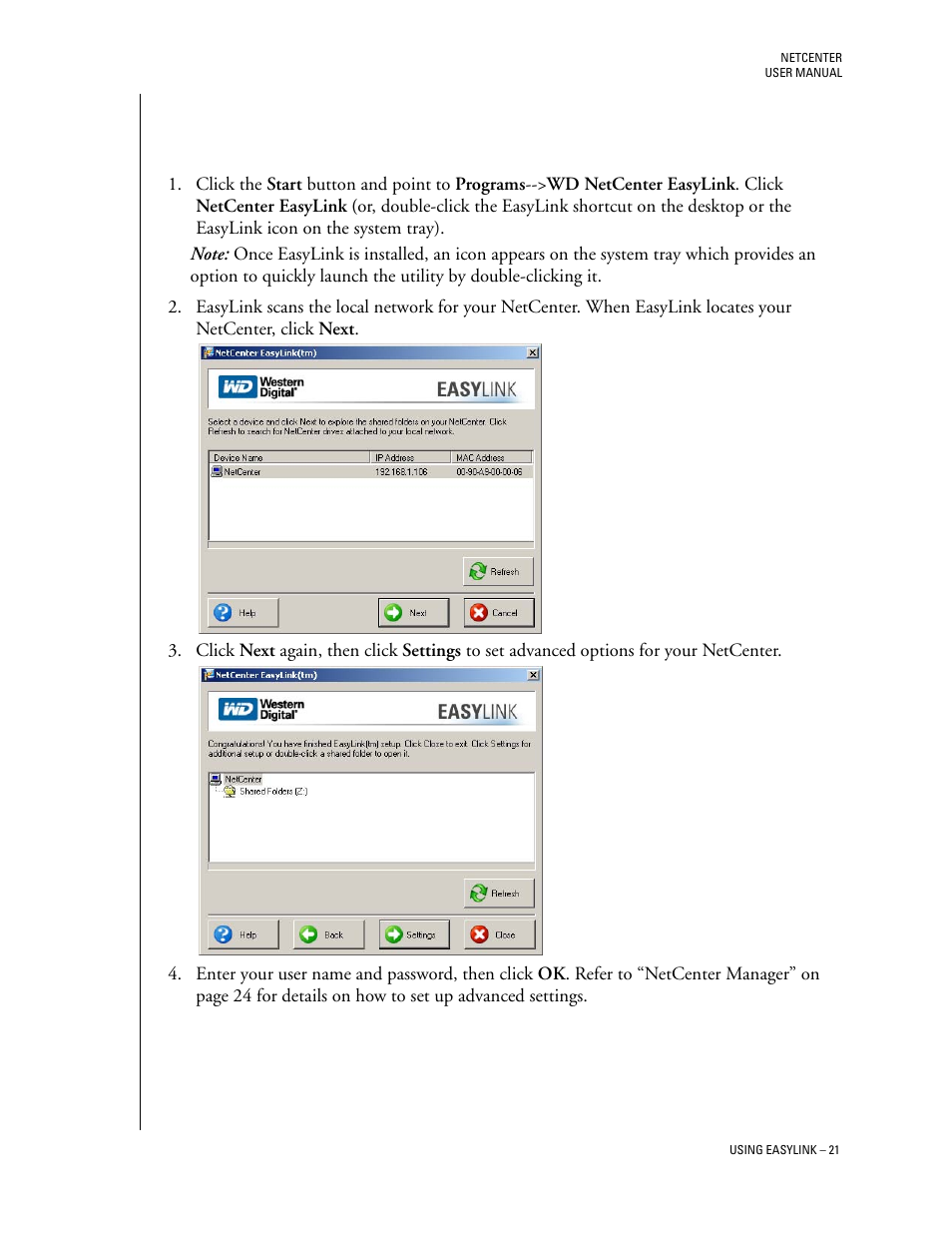 Configuring netcenter, Windows | Western Digital Network hard drive User Manual | Page 25 / 63