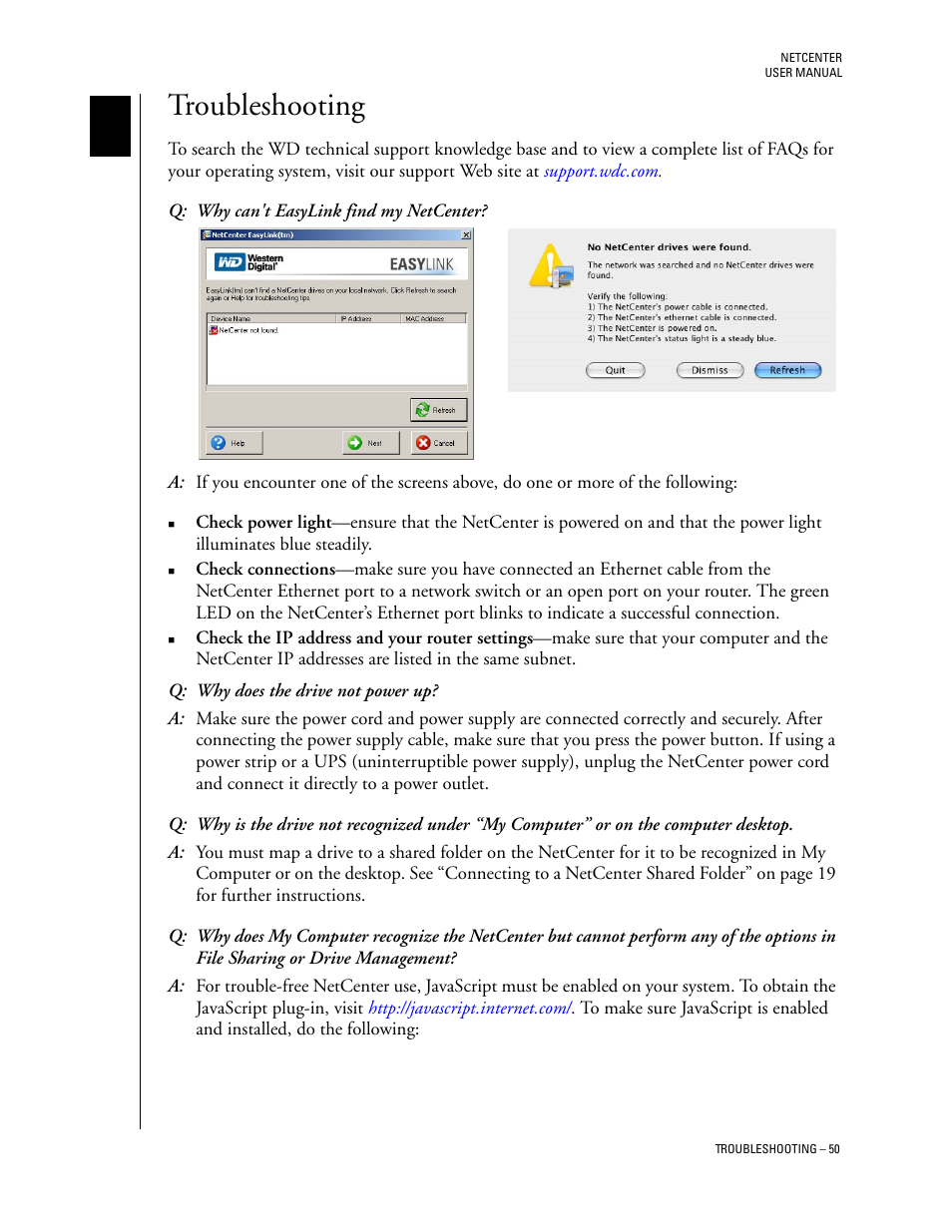 Troubleshooting | Western Digital Network hard drive User Manual | Page 54 / 63