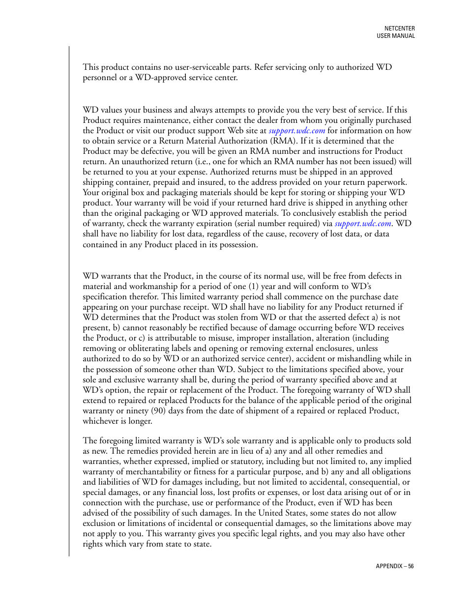 Warranty information, Obtaining service, One-year limited warranty | Western Digital Network hard drive User Manual | Page 60 / 63