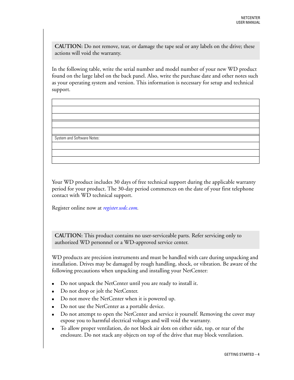 Recording your wd product information, Registering your wd product, Handling precautions | Western Digital Network hard drive User Manual | Page 8 / 63