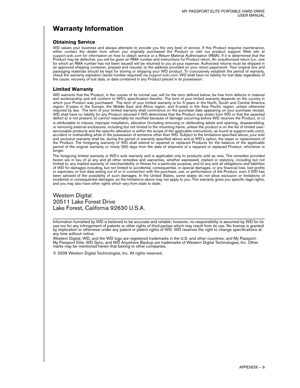 Warranty information | Western Digital My Passport Elite User Manual | Page 11 / 11