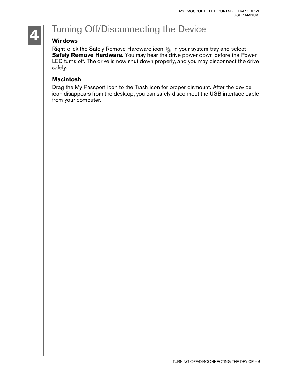 Turning off/disconnecting the device, Windows, Macintosh | Western Digital My Passport Elite User Manual | Page 8 / 11