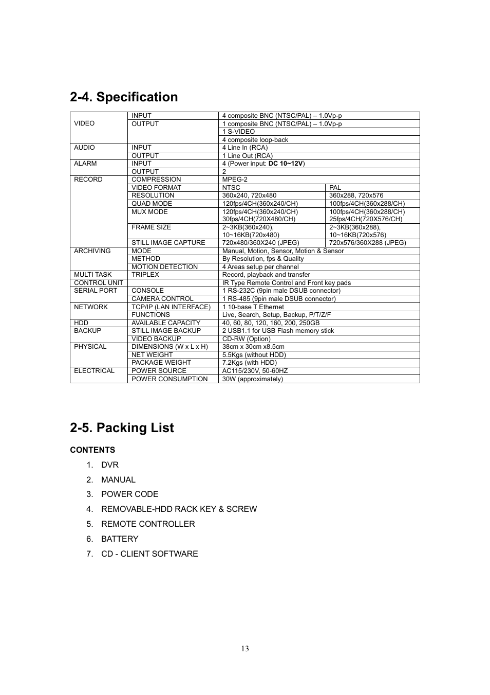4. specification, 5. packing list | Western Digital 4CH TRIPLEX User Manual | Page 13 / 87