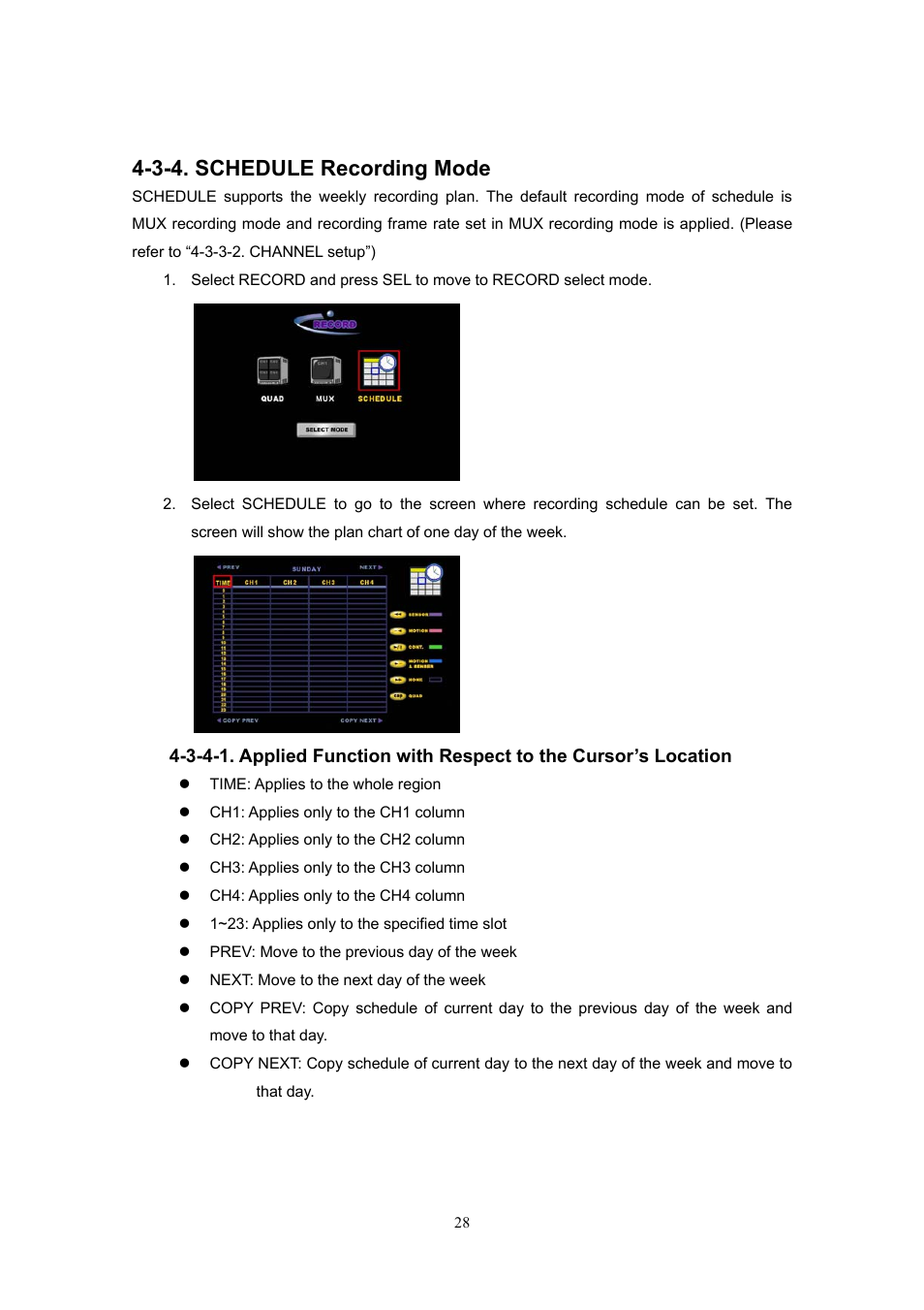 3-4. schedule recording mode | Western Digital 4CH TRIPLEX User Manual | Page 28 / 87