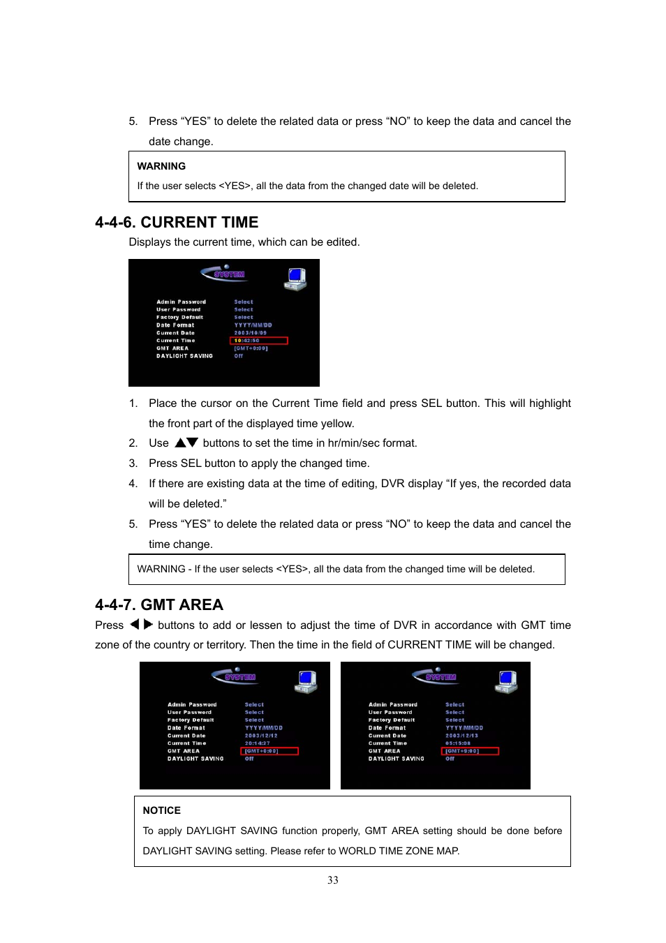4-6. current time, 4-7. gmt area | Western Digital 4CH TRIPLEX User Manual | Page 33 / 87