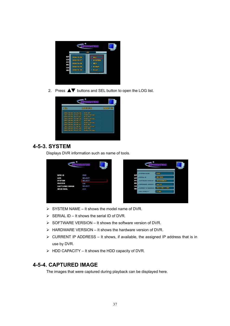 5-3. system, 5-4. captured image | Western Digital 4CH TRIPLEX User Manual | Page 37 / 87