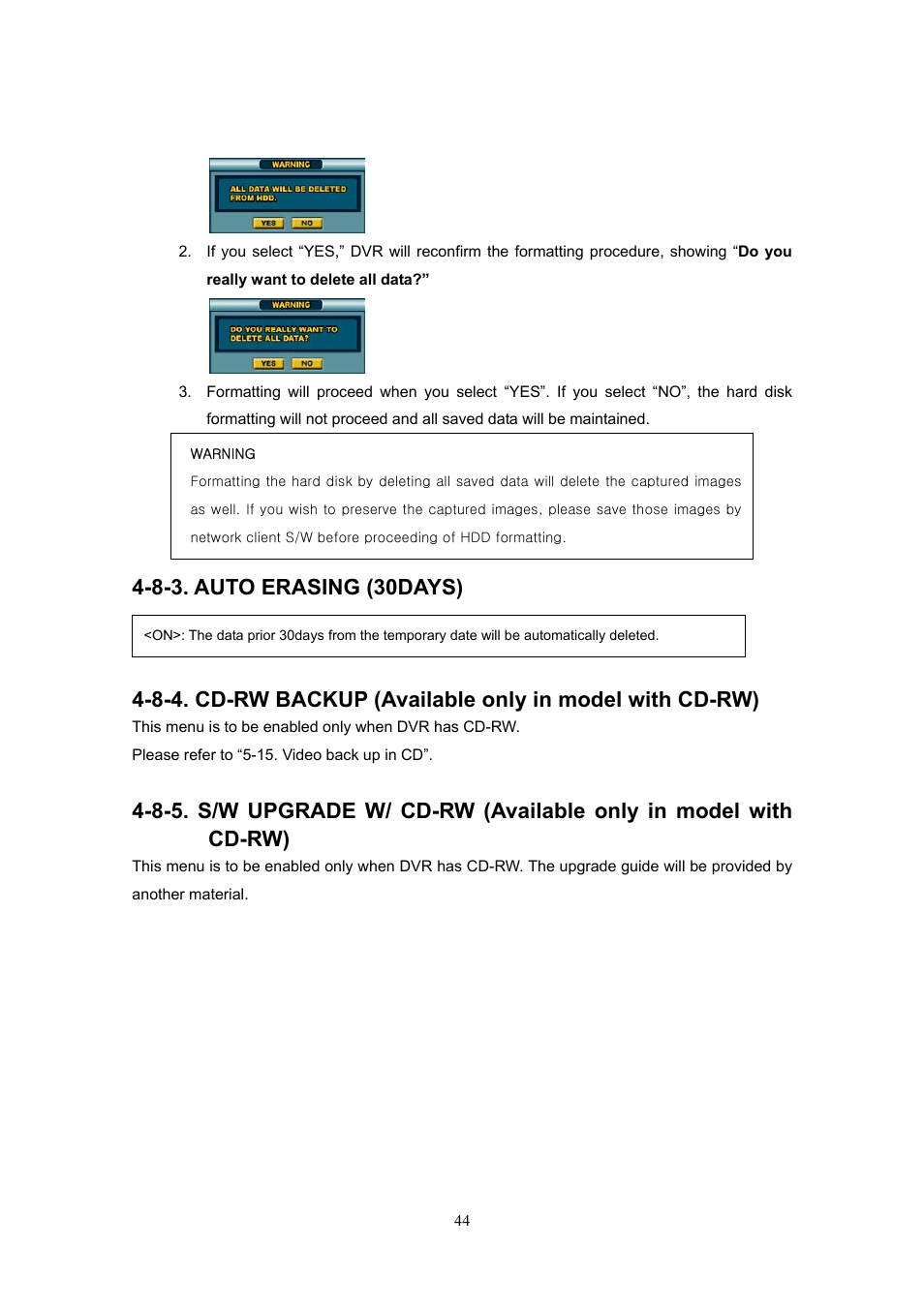 8-3. auto erasing (30days) | Western Digital 4CH TRIPLEX User Manual | Page 44 / 87