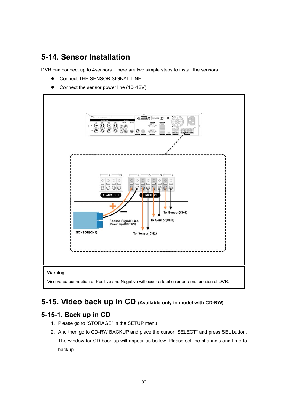 14. sensor installation, 15-1. back up in cd, 15. video back up in cd | Western Digital 4CH TRIPLEX User Manual | Page 62 / 87