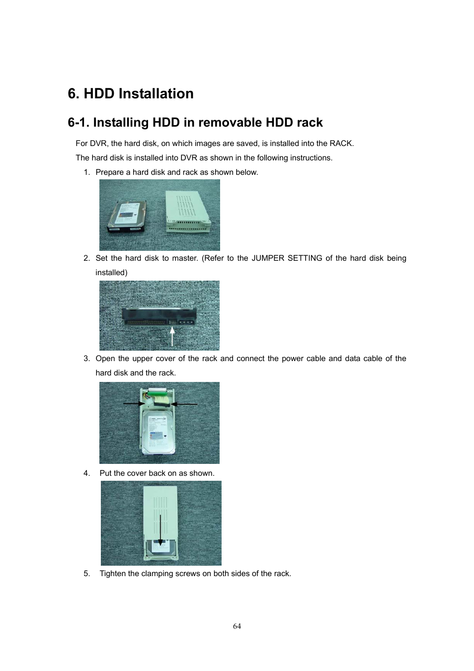 Hdd installation, 1. installing hdd in removable hdd rack | Western Digital 4CH TRIPLEX User Manual | Page 64 / 87