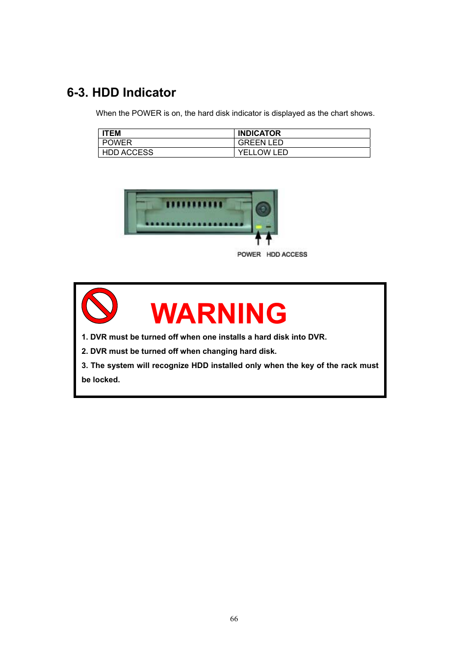 3. hdd indicator, Warning | Western Digital 4CH TRIPLEX User Manual | Page 66 / 87