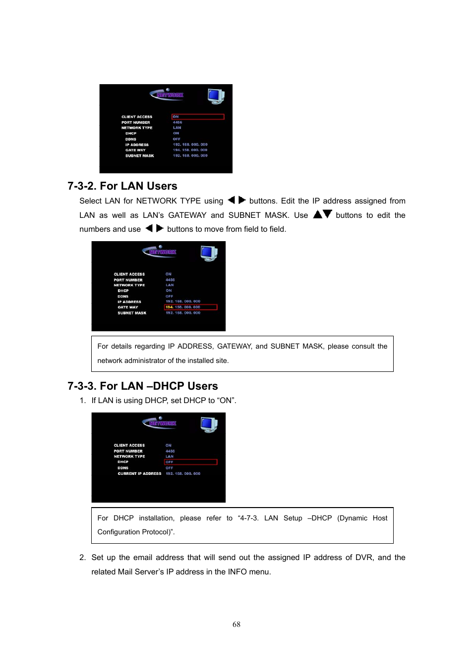 3-2. for lan users, 3-3. for lan –dhcp users | Western Digital 4CH TRIPLEX User Manual | Page 68 / 87
