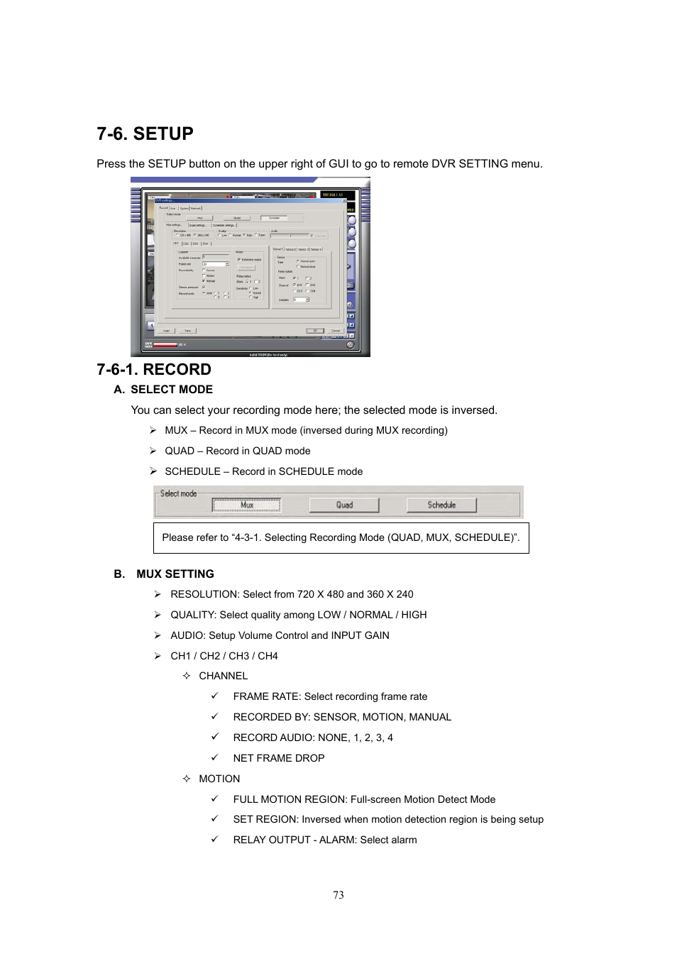6. setup, 6-1. record | Western Digital 4CH TRIPLEX User Manual | Page 73 / 87