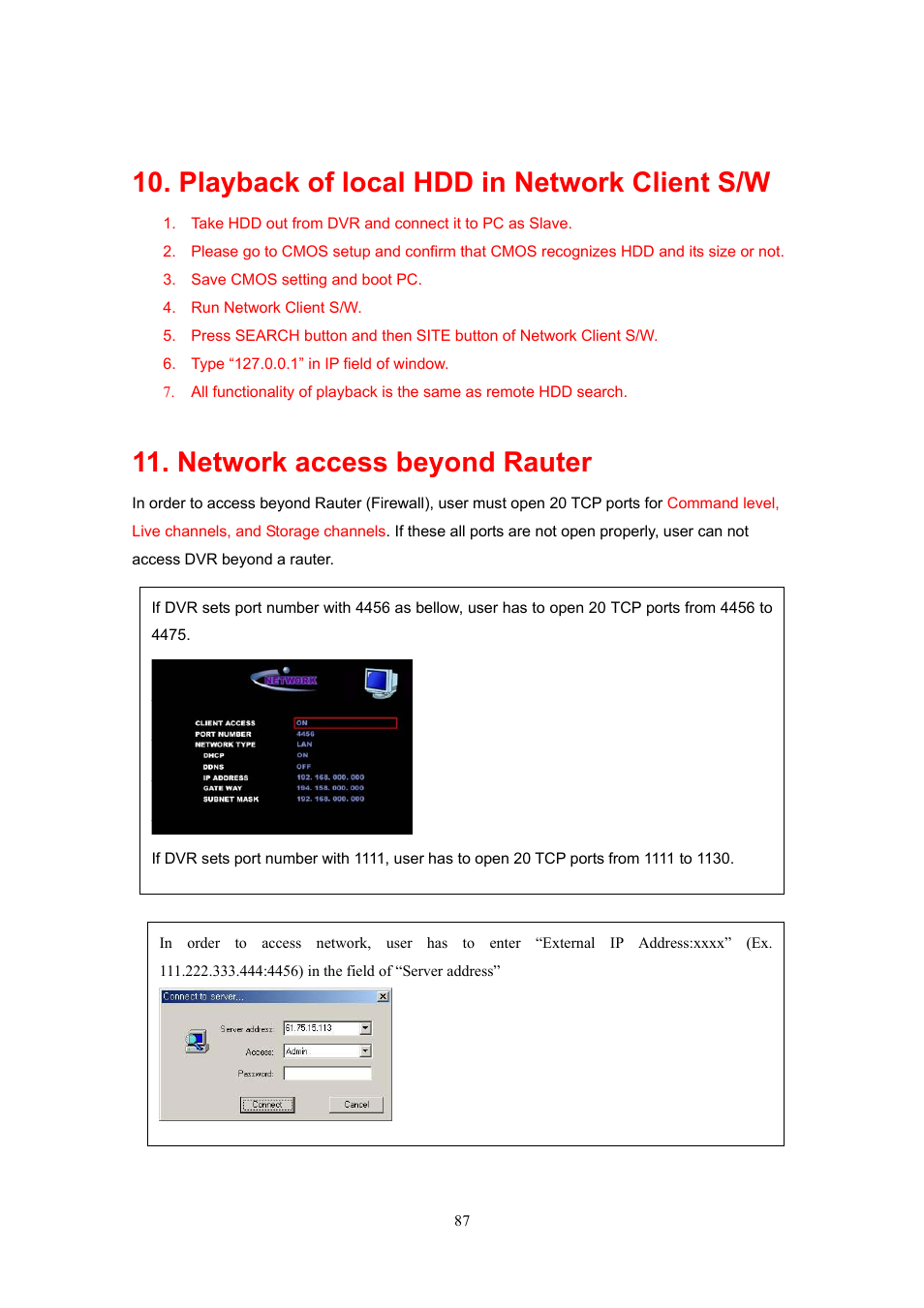Playback of local hdd in network client s/w, Network access beyond rauter | Western Digital 4CH TRIPLEX User Manual | Page 87 / 87