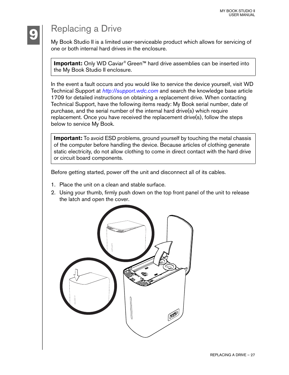 Replacing a drive | Western Digital My Book Studio Edition II User Manual | Page 30 / 38