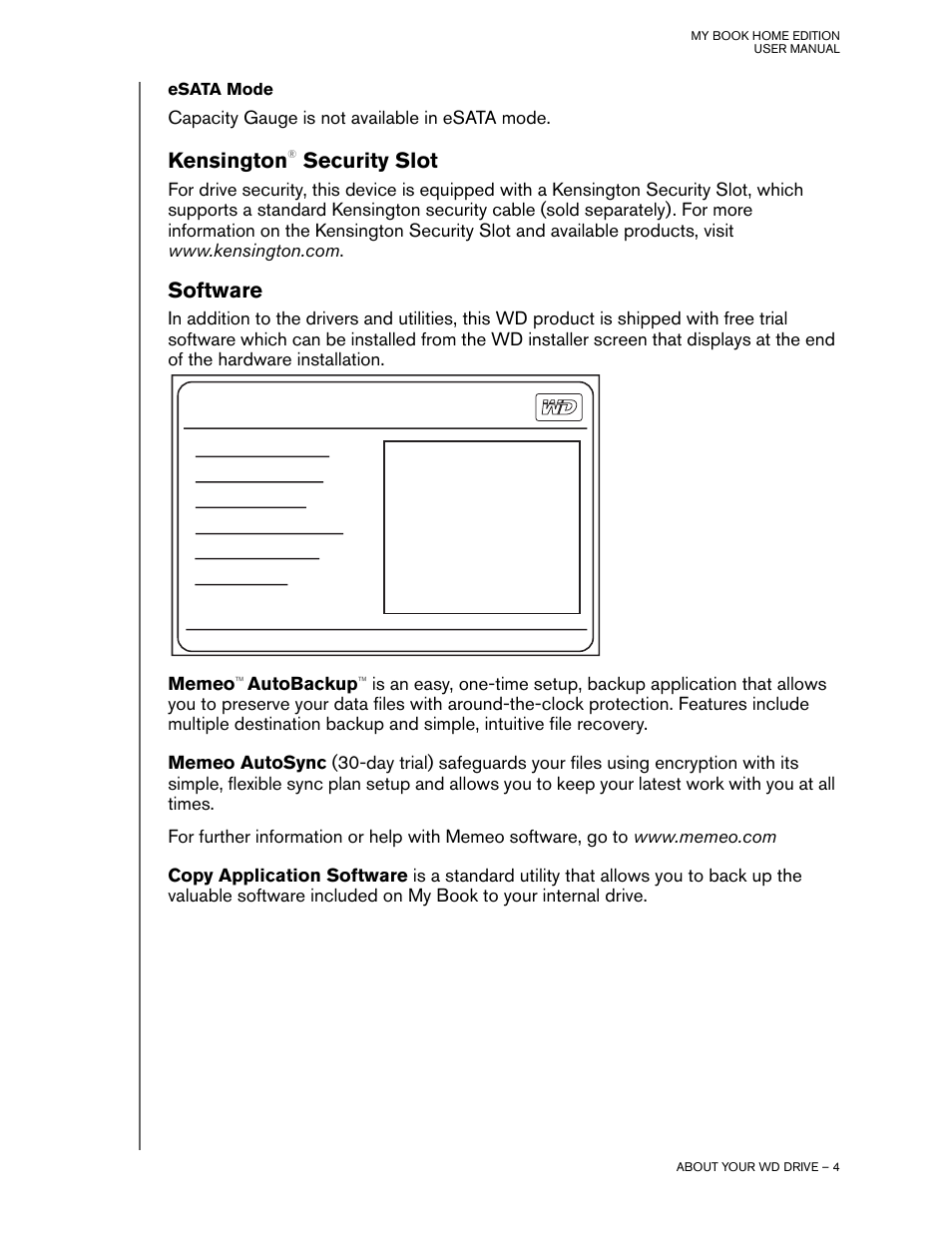 Kensington® security slot, Software, Kensington | Security slot | Western Digital My Book Home Edition User Manual | Page 5 / 10