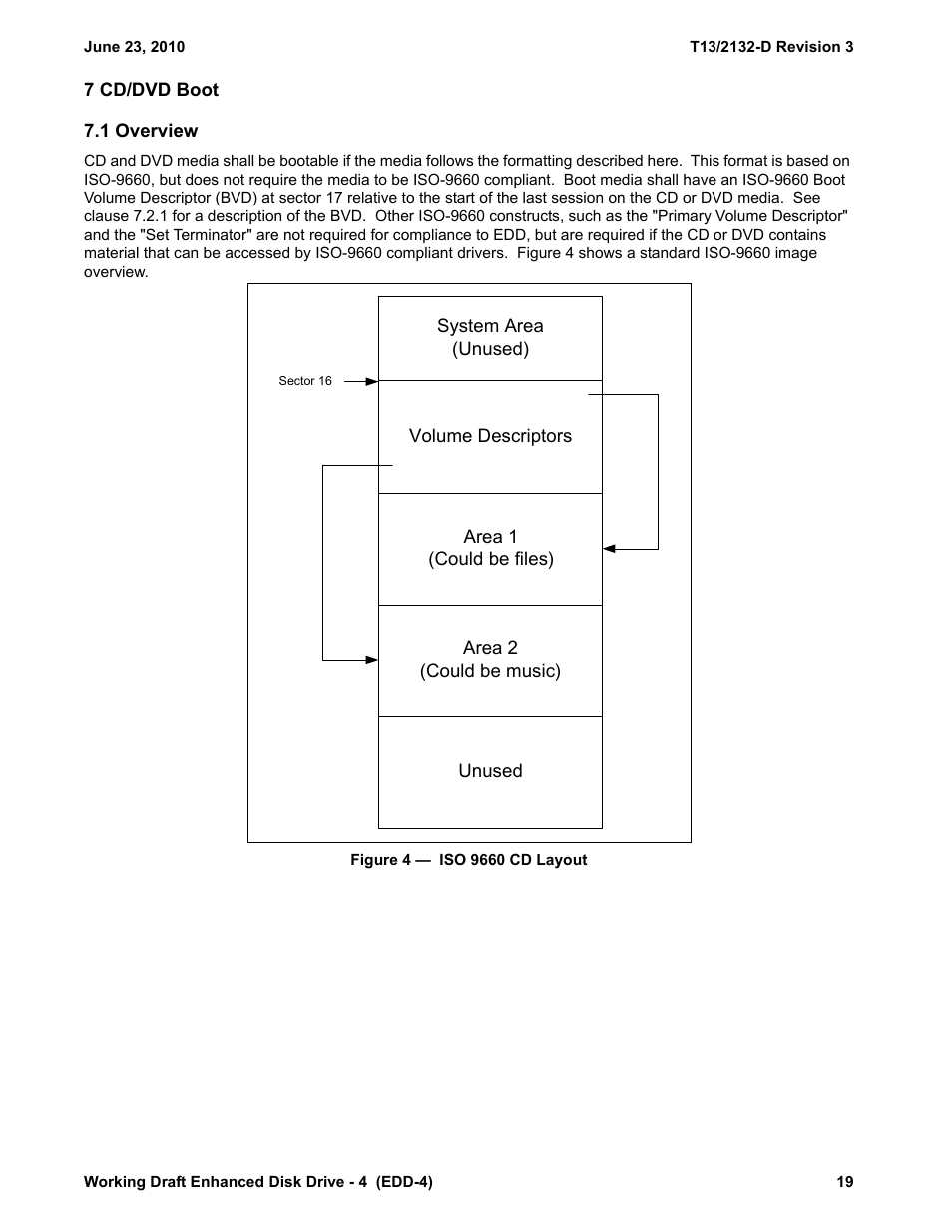 7 cd/dvd boot, 1 overview, Figure 4 - iso 9660 cd layout | Western Digital T13/2132-D User Manual | Page 31 / 86