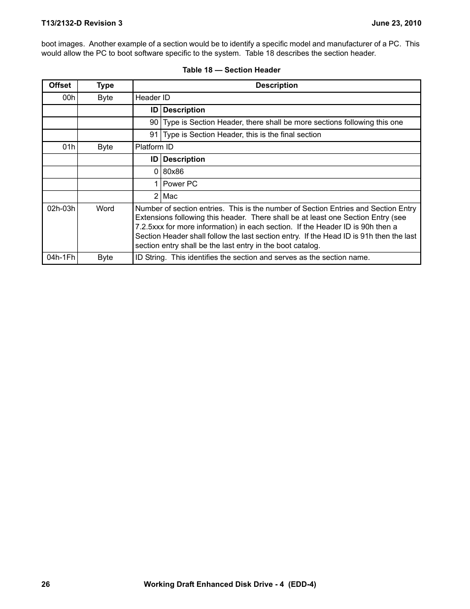 Table 18 - section header | Western Digital T13/2132-D User Manual | Page 38 / 86