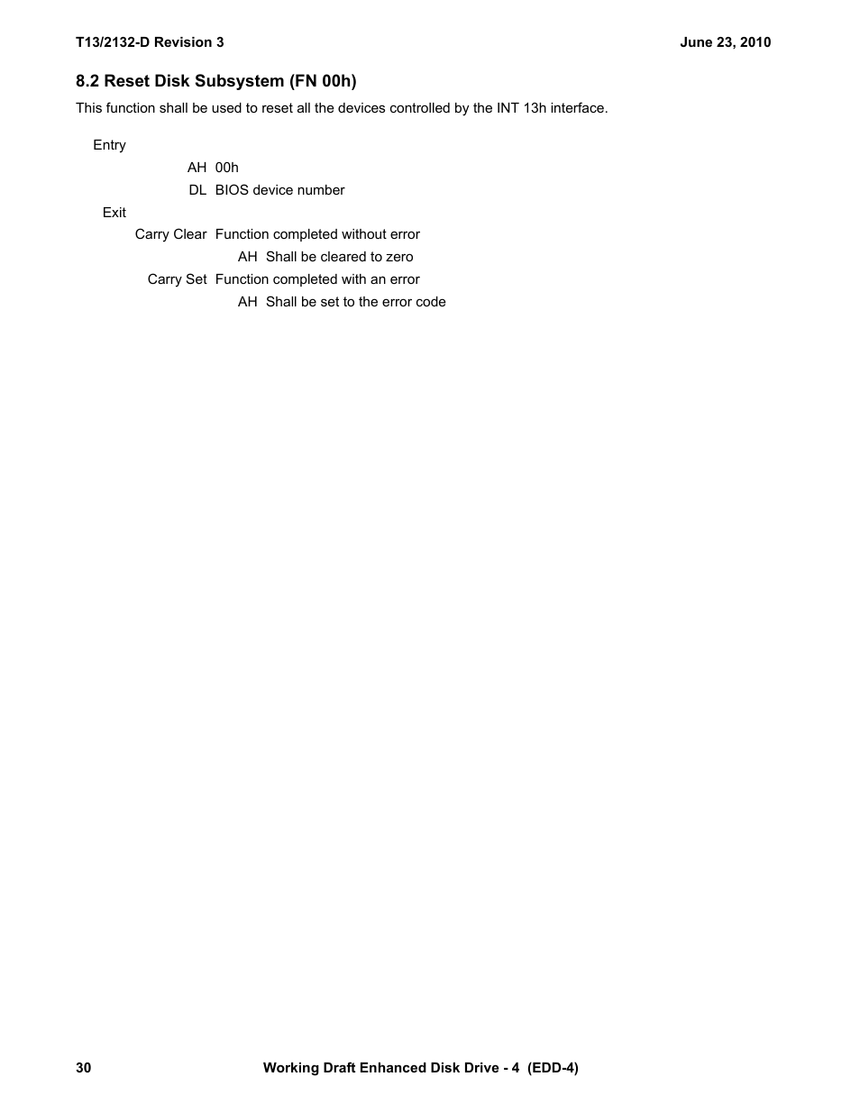 2 reset disk subsystem (fn 00h), Em (see 8.2) | Western Digital T13/2132-D User Manual | Page 42 / 86