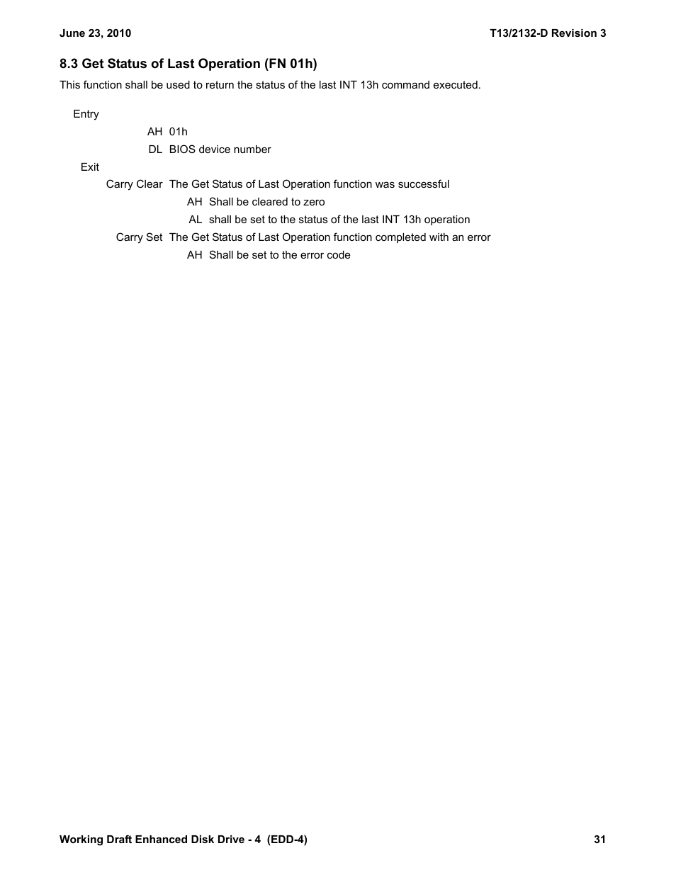 3 get status of last operation (fn 01h), Ation (see 8.3) | Western Digital T13/2132-D User Manual | Page 43 / 86