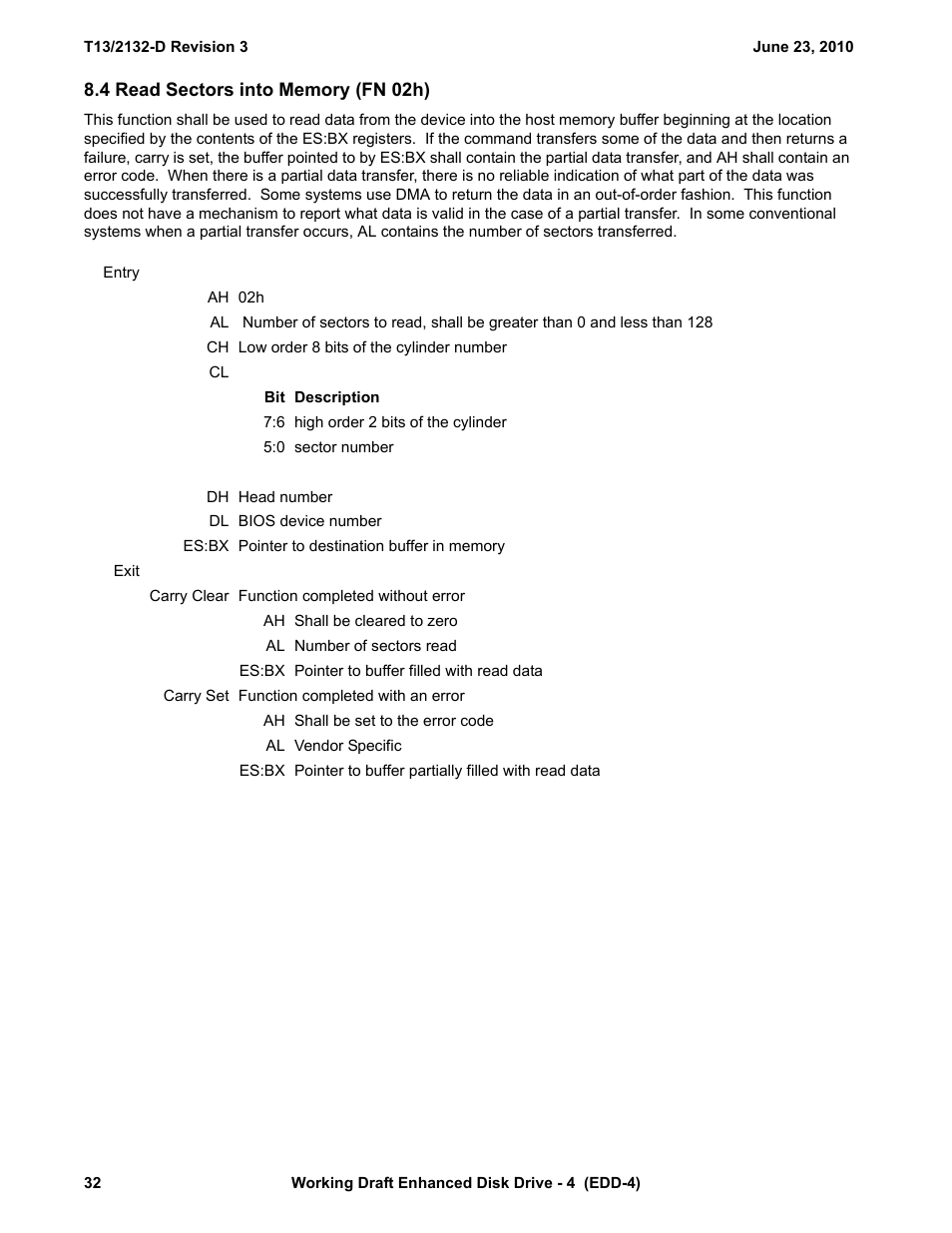 4 read sectors into memory (fn 02h), Ry (see 8.4) | Western Digital T13/2132-D User Manual | Page 44 / 86