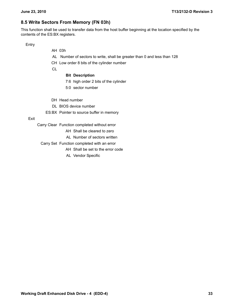 5 write sectors from memory (fn 03h), See 8.5) | Western Digital T13/2132-D User Manual | Page 45 / 86