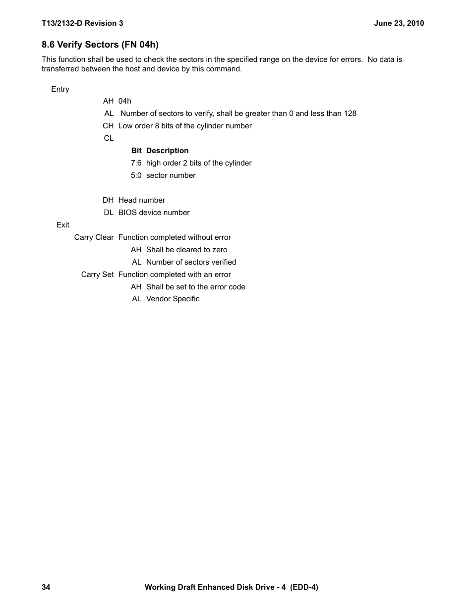 6 verify sectors (fn 04h), Ors (see 8.6) | Western Digital T13/2132-D User Manual | Page 46 / 86