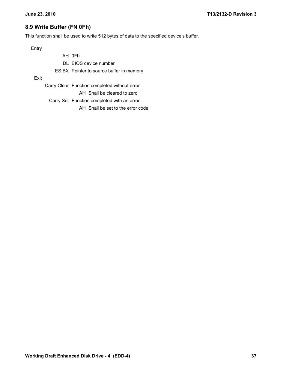 9 write buffer (fn 0fh), Er (see 8.9) | Western Digital T13/2132-D User Manual | Page 49 / 86