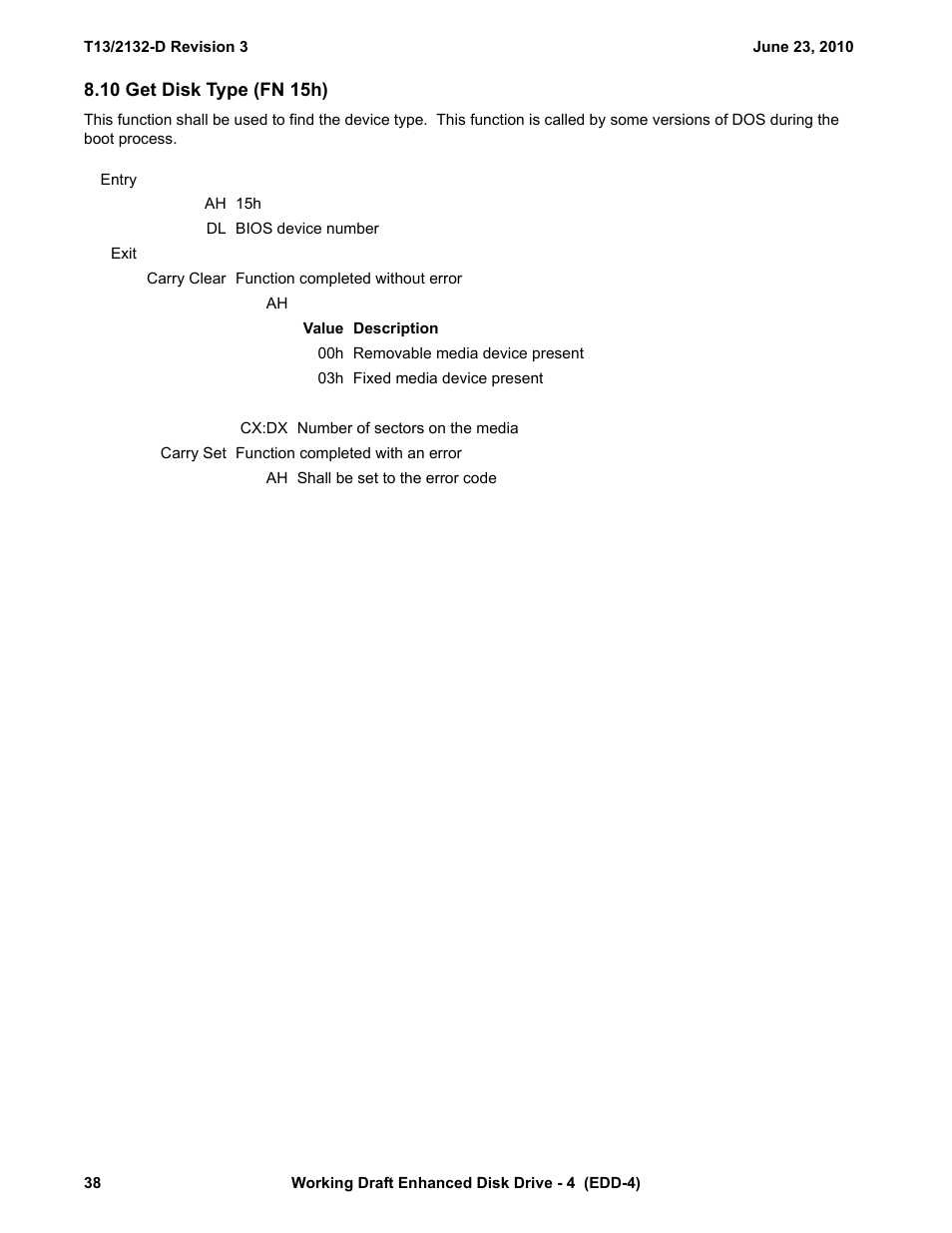 10 get disk type (fn 15h), See 8.10) | Western Digital T13/2132-D User Manual | Page 50 / 86