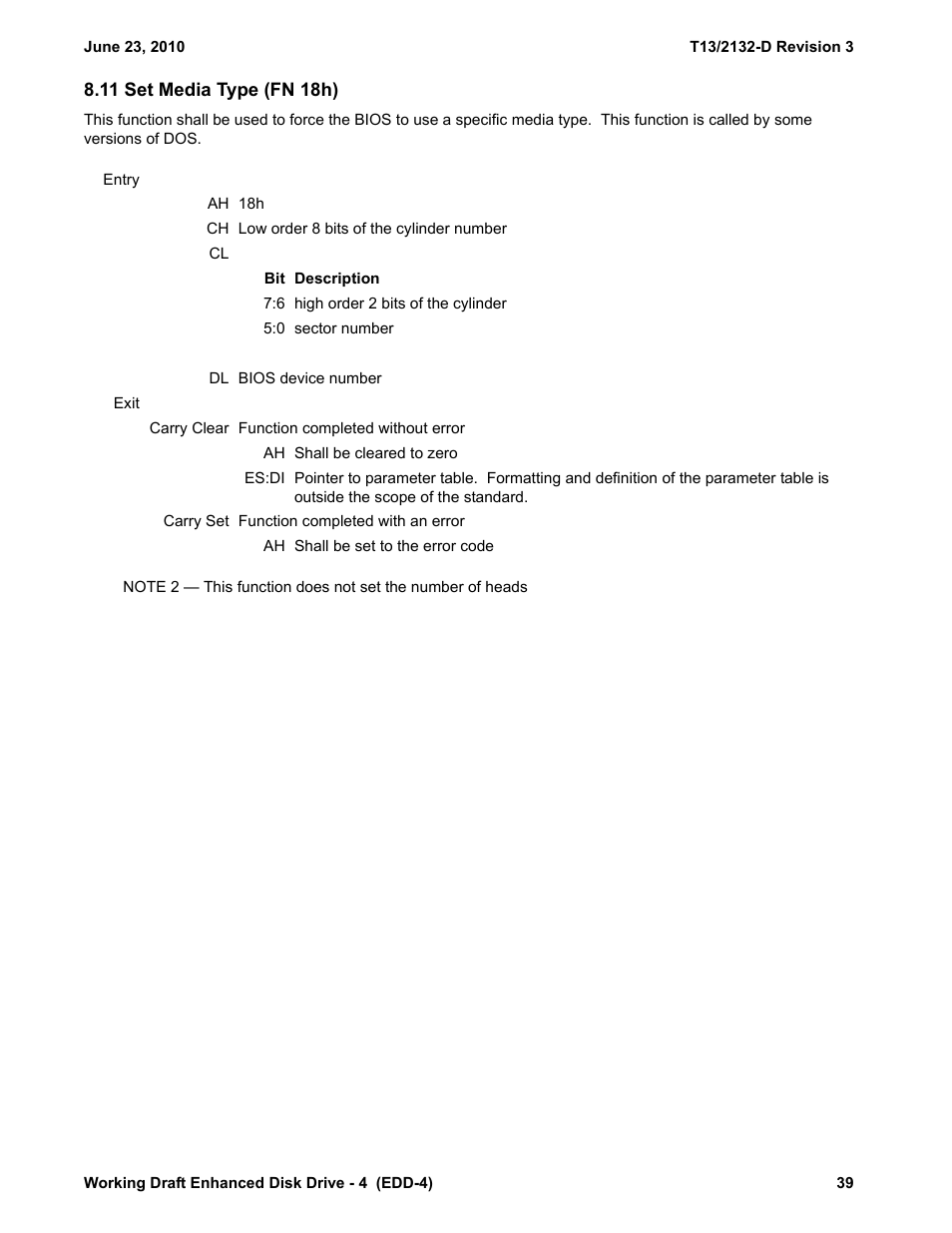 11 set media type (fn 18h), Pe (see 8.11) | Western Digital T13/2132-D User Manual | Page 51 / 86