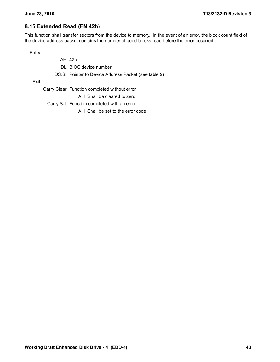 15 extended read (fn 42h), See 8.15) | Western Digital T13/2132-D User Manual | Page 55 / 86