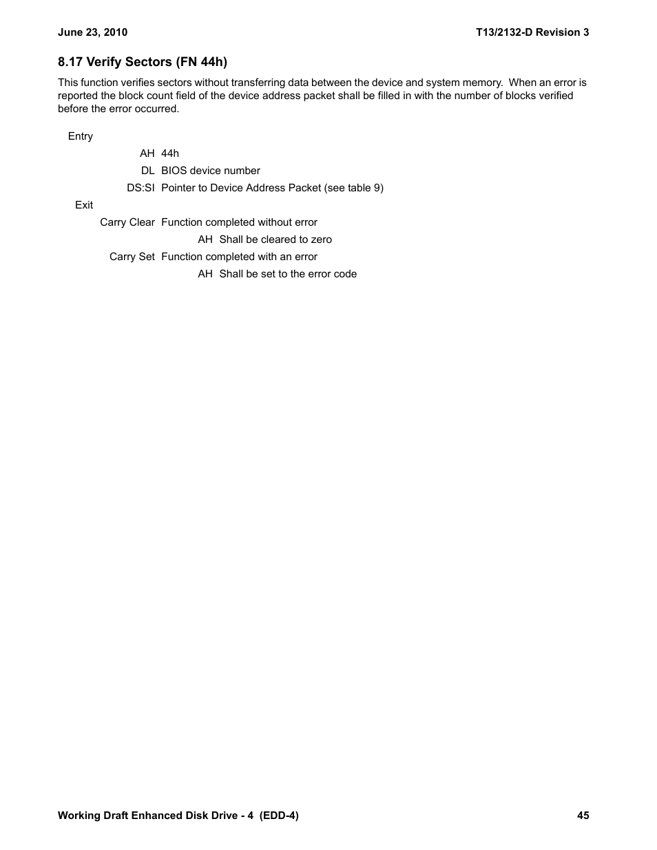 17 verify sectors (fn 44h), S (see 8.17) | Western Digital T13/2132-D User Manual | Page 57 / 86