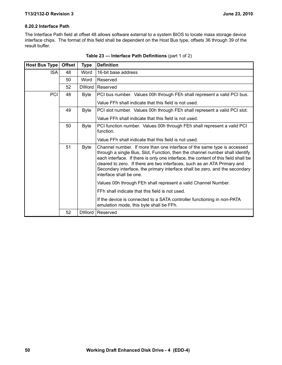 2 interface path, Table 23 - interface path definitions | Western Digital T13/2132-D User Manual | Page 62 / 86