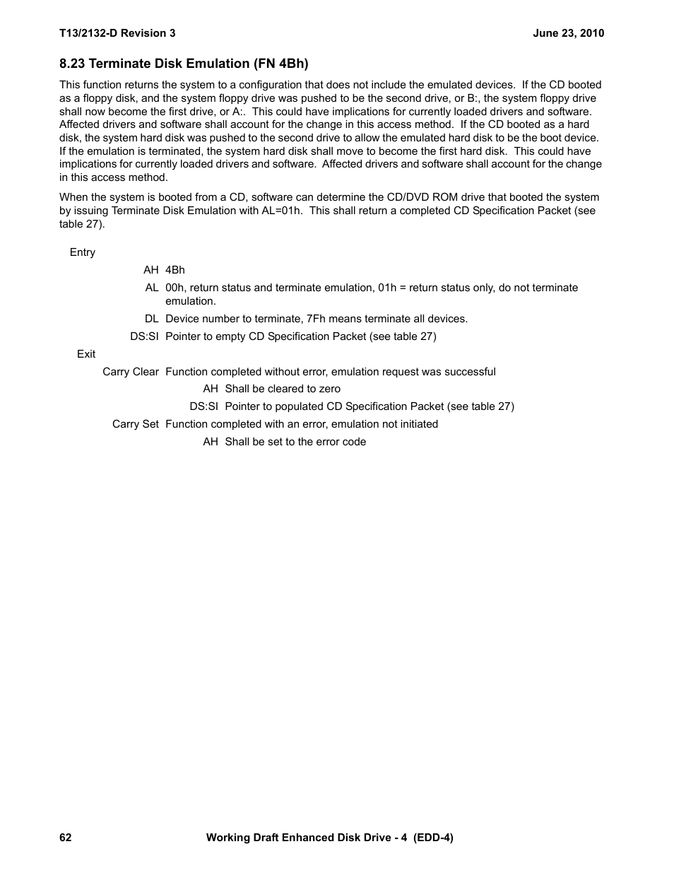 23 terminate disk emulation (fn 4bh) | Western Digital T13/2132-D User Manual | Page 74 / 86