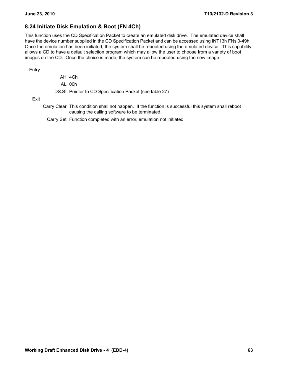 24 initiate disk emulation & boot (fn 4ch) | Western Digital T13/2132-D User Manual | Page 75 / 86