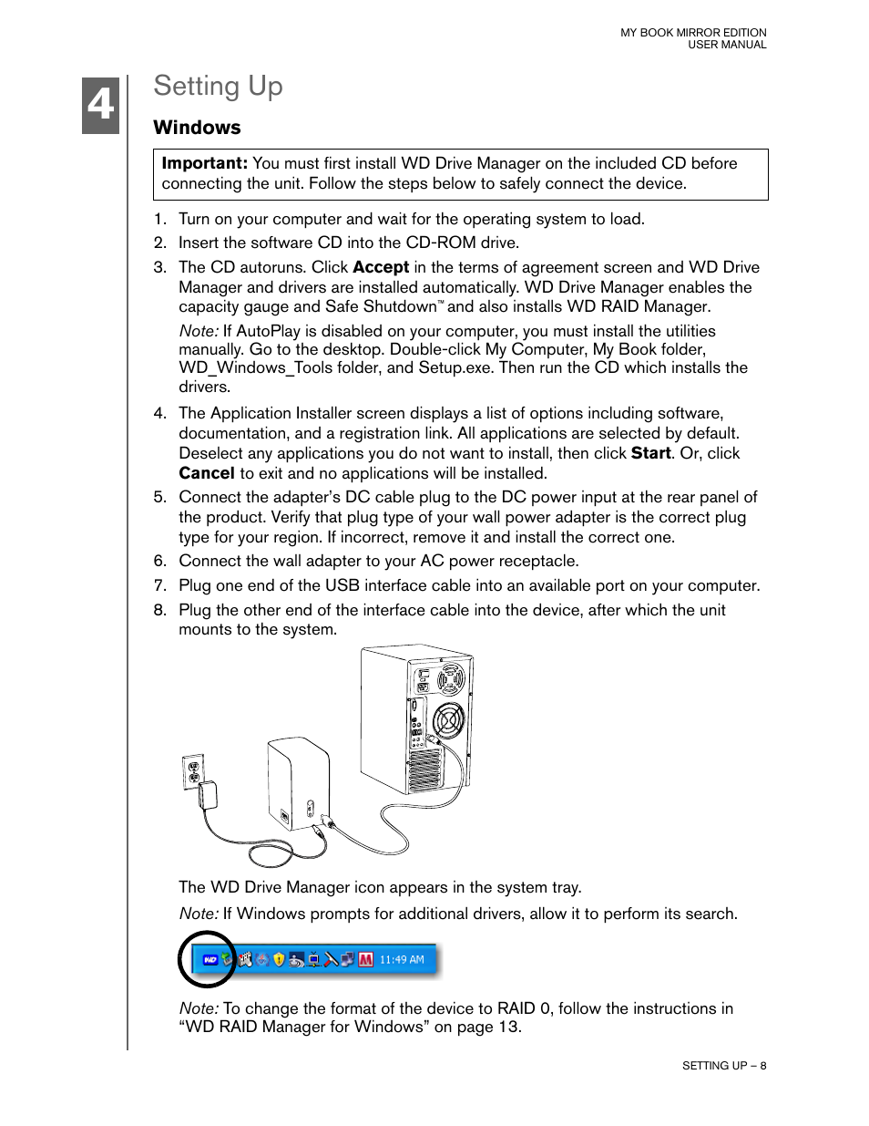 Setting up, Windows | Western Digital My Book Mirror Edition User Manual | Page 11 / 31