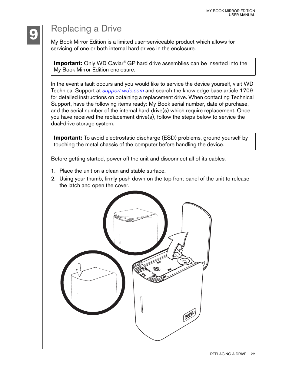 Replacing a drive | Western Digital My Book Mirror Edition User Manual | Page 25 / 31