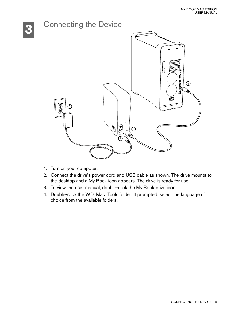 Connecting the device | Western Digital My Book Mac Edition User Manual | Page 7 / 11
