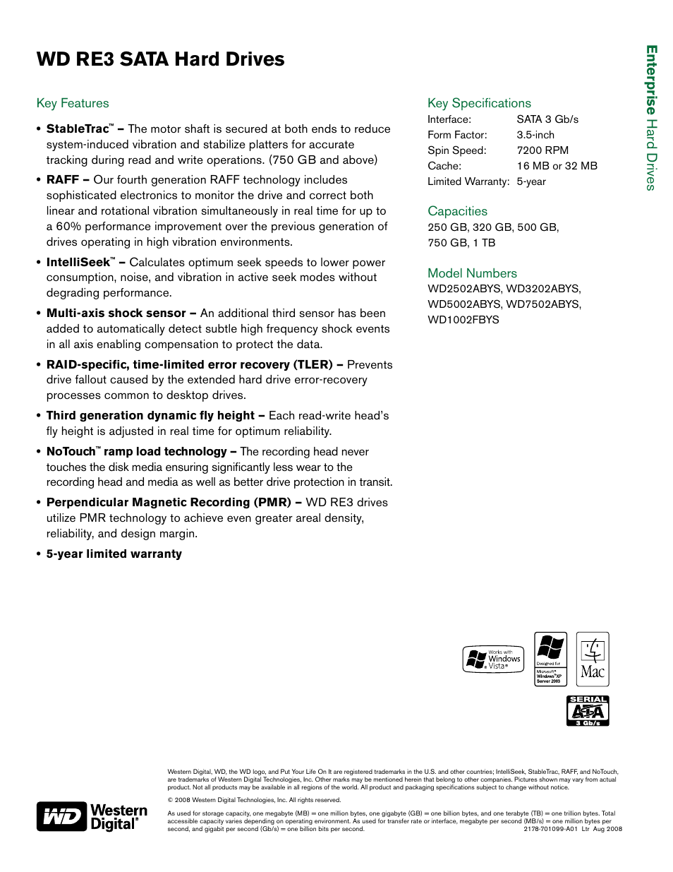 Wd re3 sata hard drives, Enterprise hard drives | Western Digital WD RE3 User Manual | Page 2 / 2
