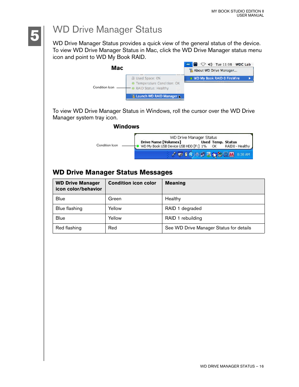 Wd drive manager status, Wd drive manager status messages | Western Digital Studio Edition II User Manual | Page 19 / 38