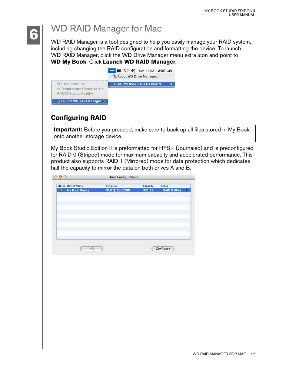 Wd raid manager for mac, Configuring raid | Western Digital Studio Edition II User Manual | Page 20 / 38