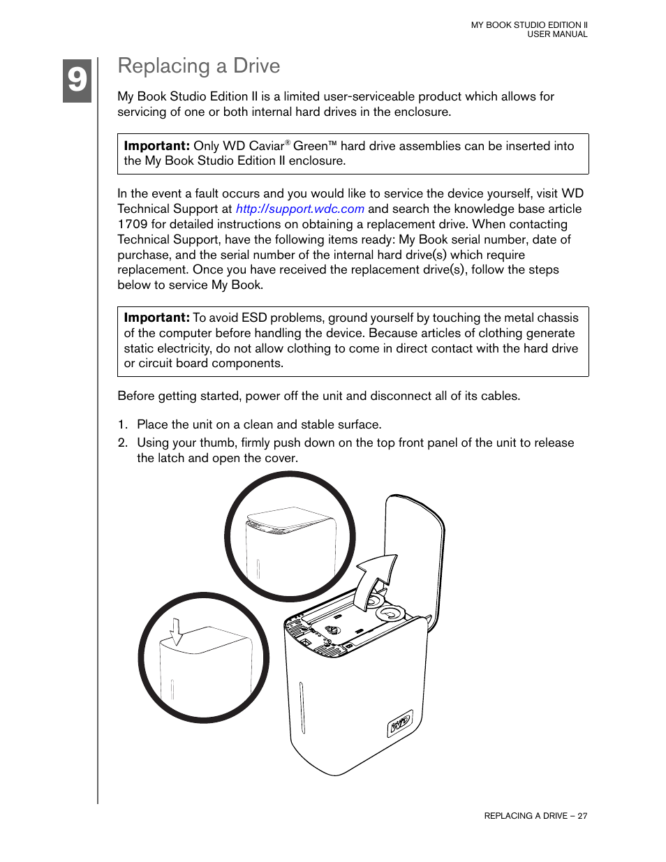 Replacing a drive | Western Digital Studio Edition II User Manual | Page 30 / 38