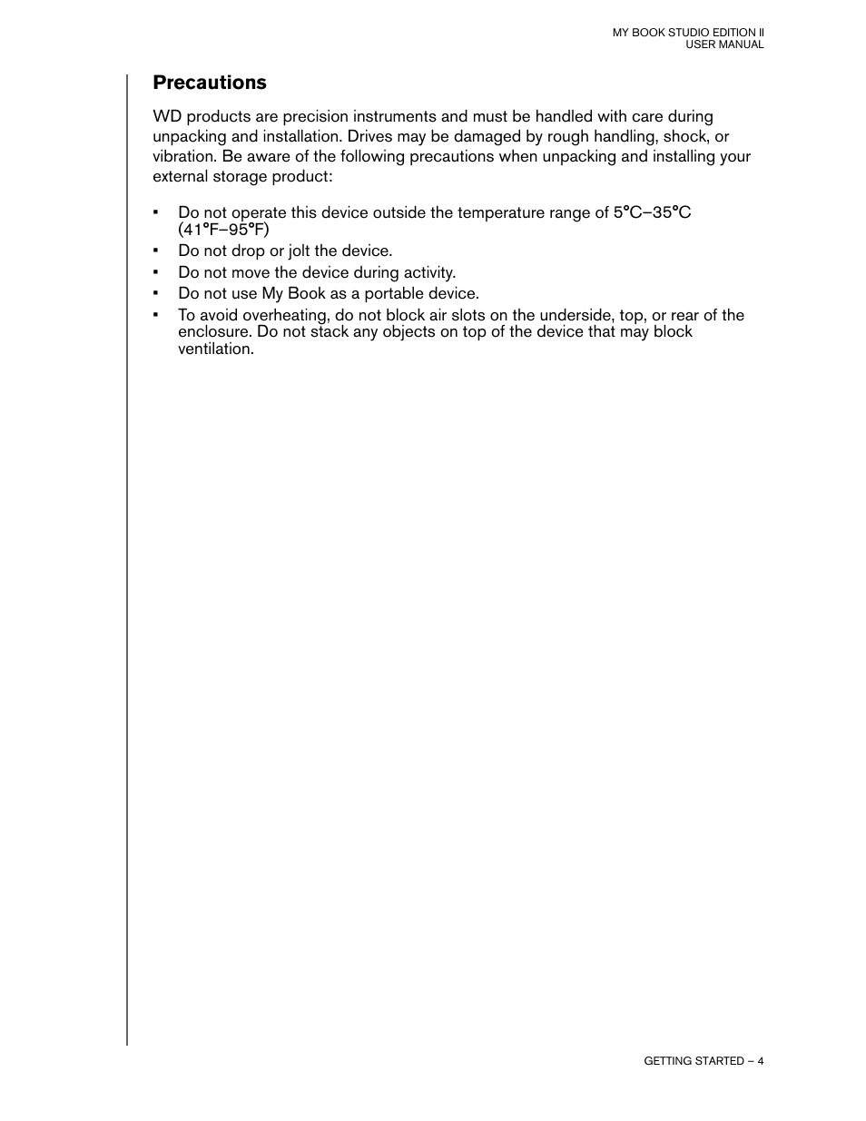 Precautions | Western Digital Studio Edition II User Manual | Page 7 / 38