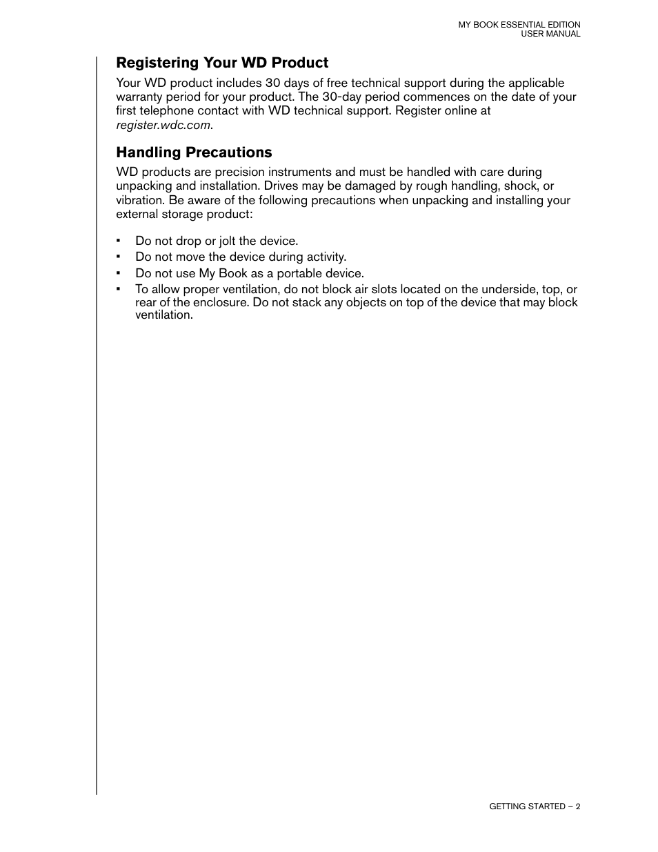 Registering your wd product, Handling precautions | Western Digital My Book Essential Edition User Manual | Page 3 / 9