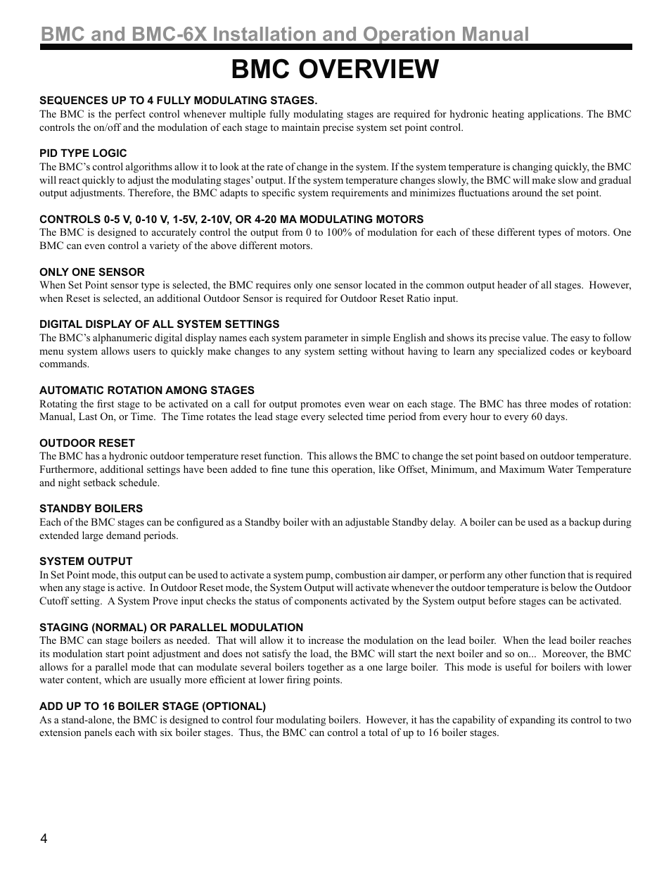 Bmc overview, Bmc and bmc-6x installation and operation manual | Weil-McLain BMC-6X User Manual | Page 4 / 32
