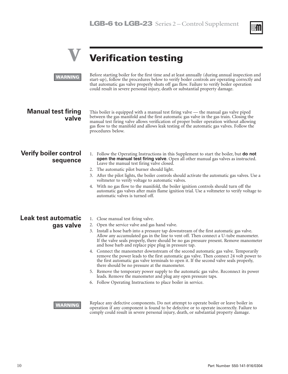 Verification testing | Weil-McLain LGB-6  EN User Manual | Page 10 / 12