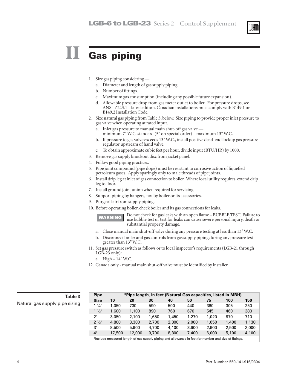 Gas piping, Lgb-6 to lgb-23, Series 2 – control supplement | Weil-McLain LGB-6  EN User Manual | Page 4 / 12