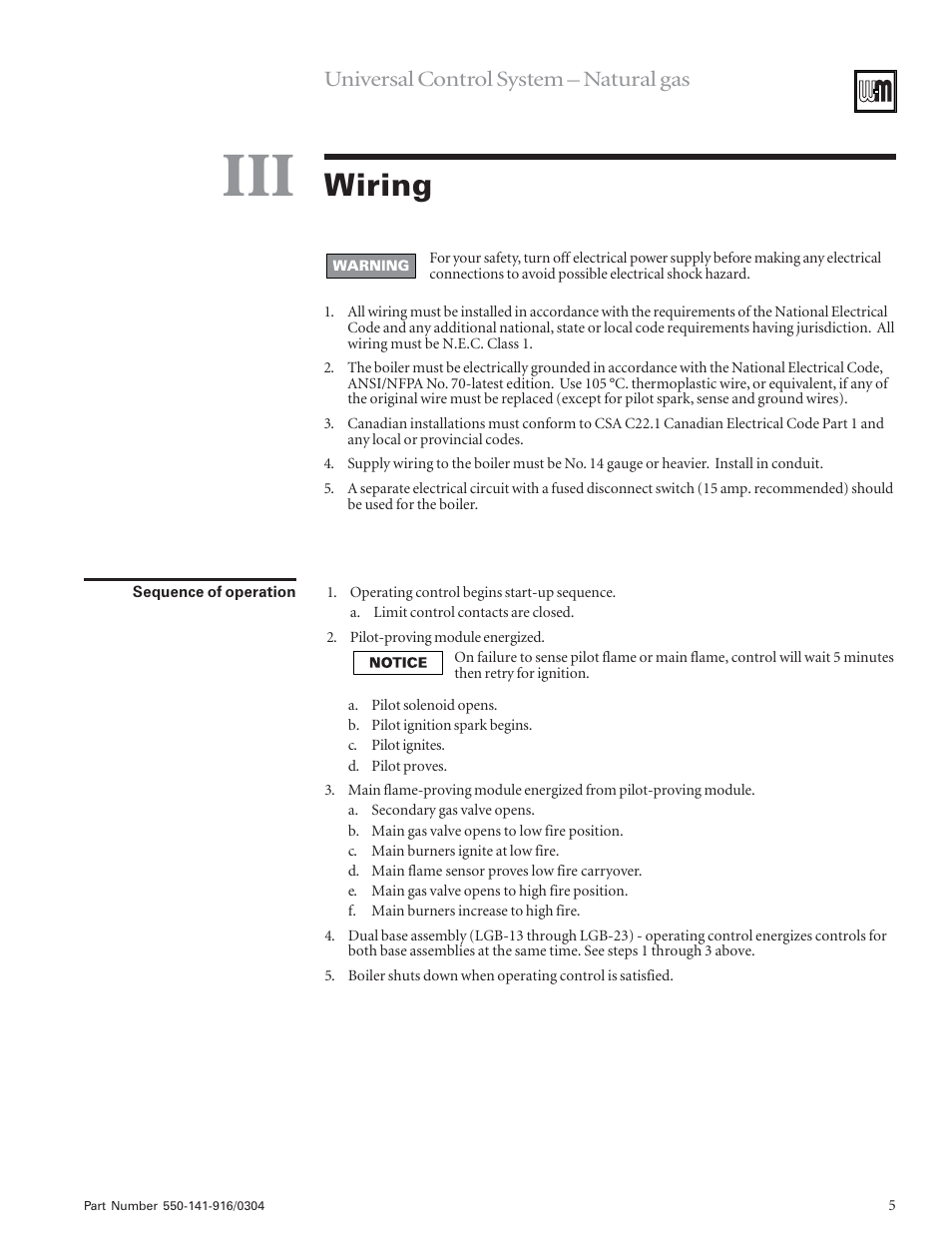 Wiring, Universal control system – natural gas | Weil-McLain LGB-6  EN User Manual | Page 5 / 12
