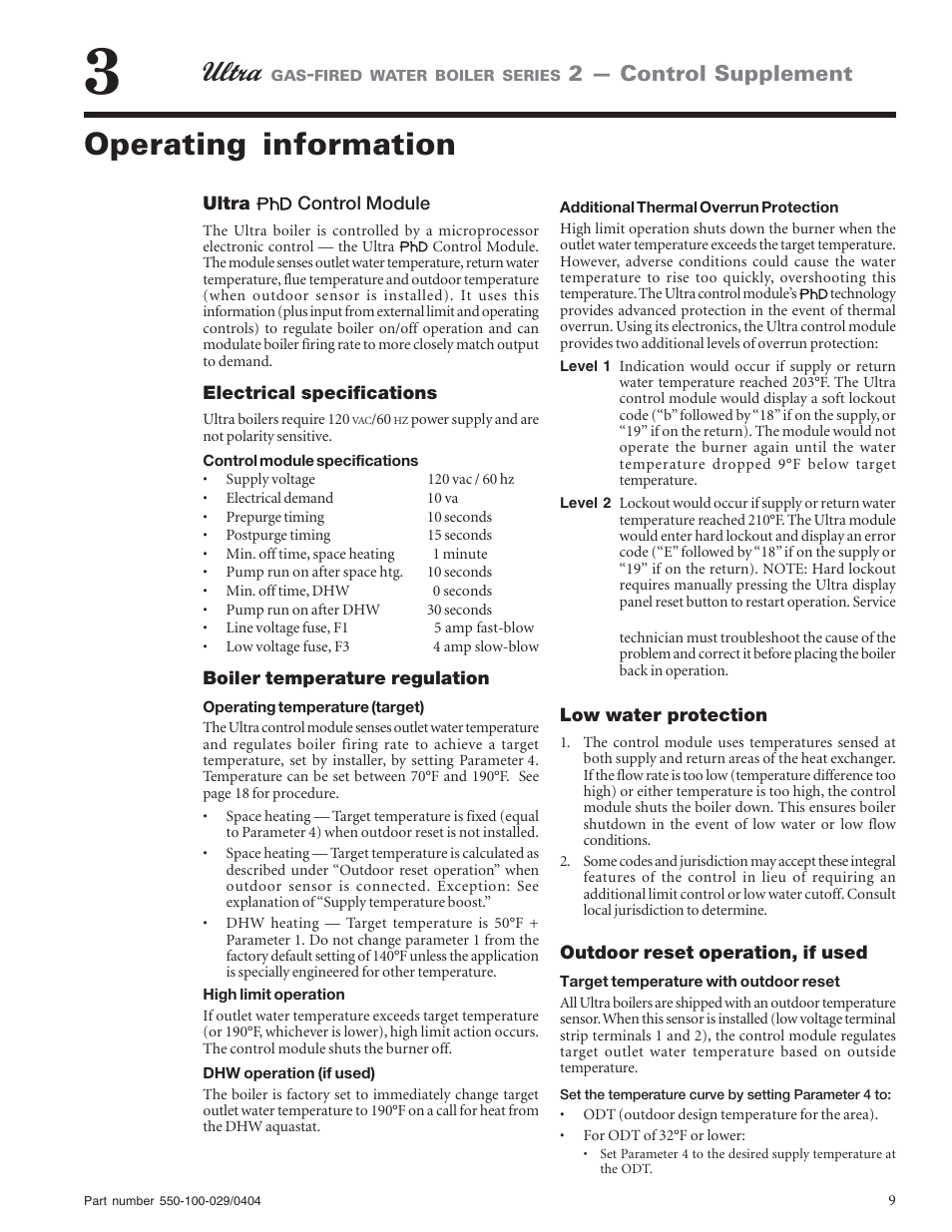 Operating information, 2 — control supplement | Weil-McLain -230 User Manual | Page 9 / 28