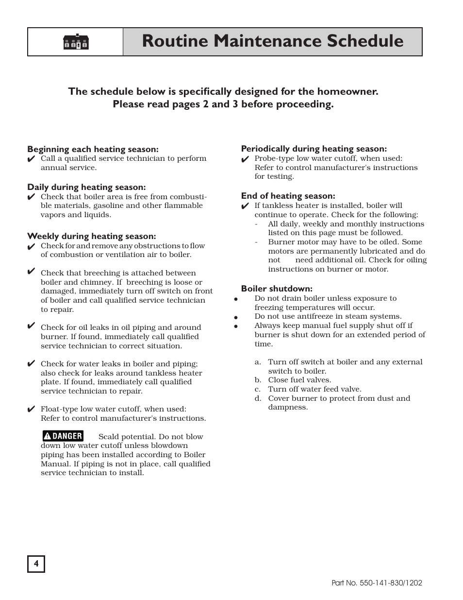 Routine maintenance schedule | Weil-McLain 550-141-830/1202 User Manual | Page 4 / 12