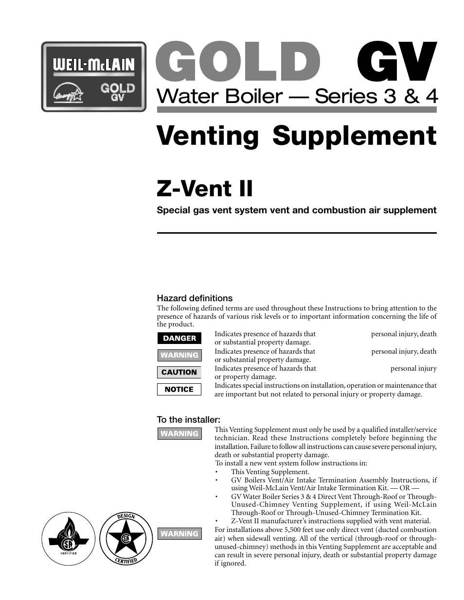 Weil-McLain GV Series 3 User Manual | 8 pages